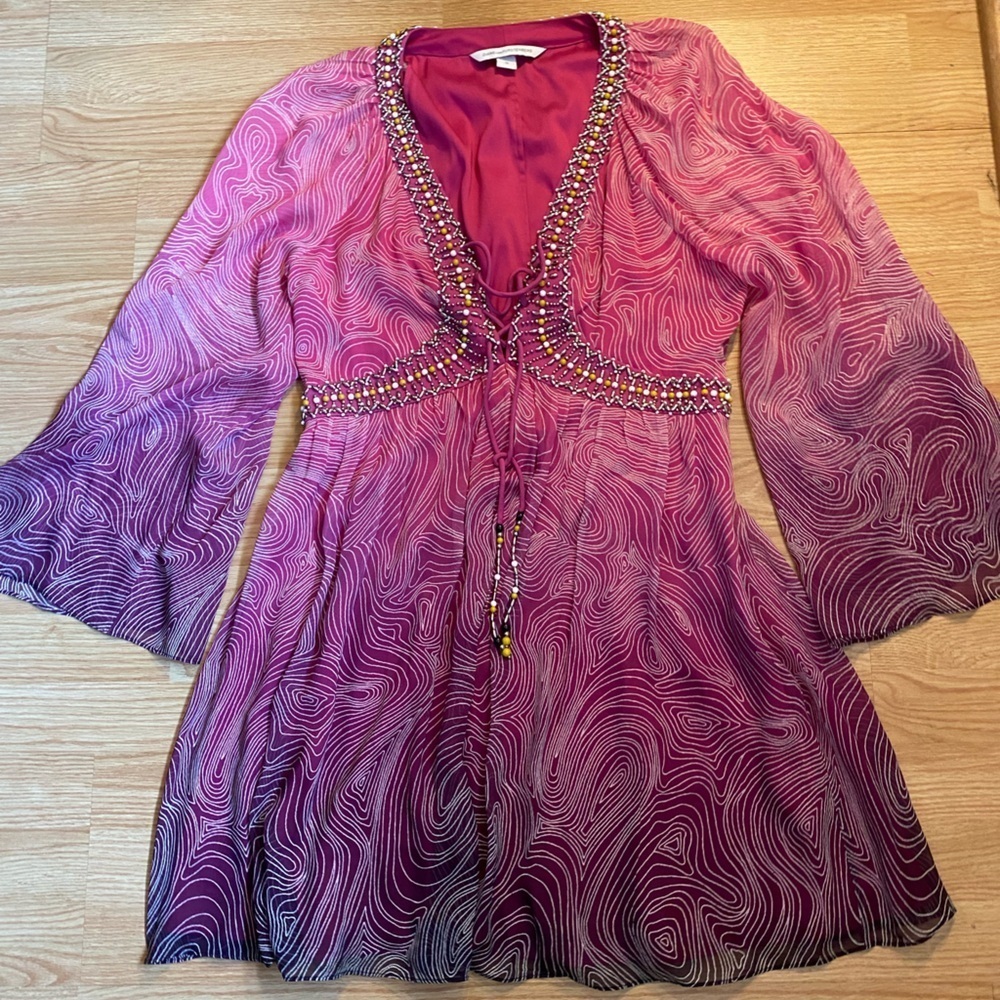Diane von Furstenberg Gwendolyn 100% Silk Beaded Tunic Dress Size 12